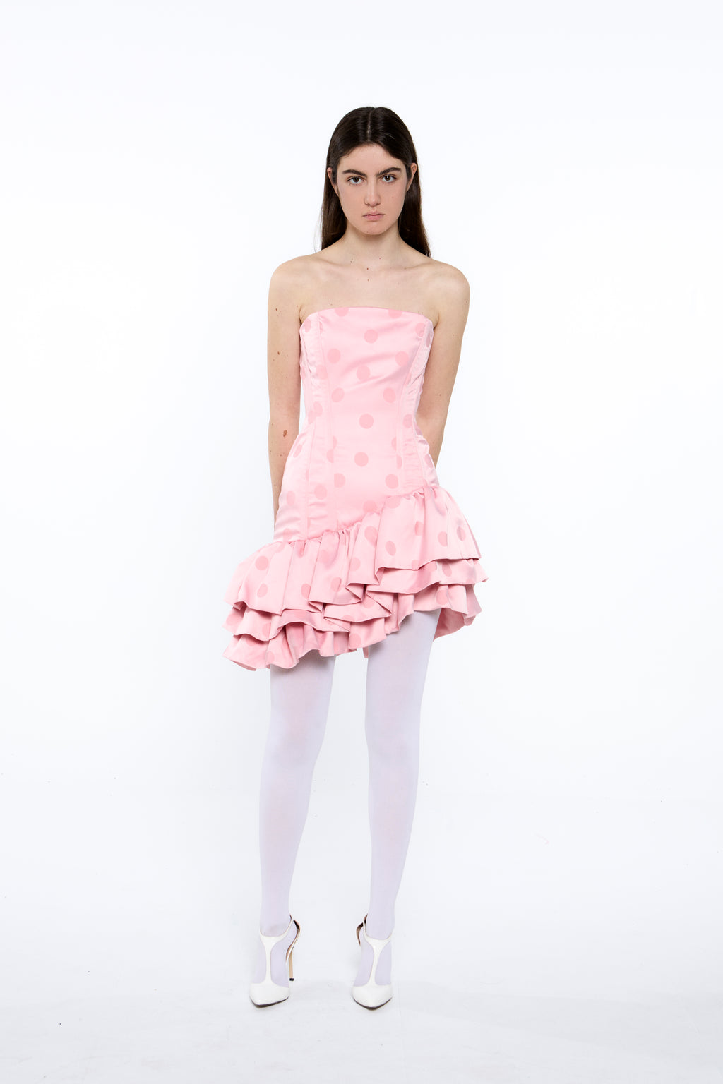 VESTIDO ENCORSETADO DE LUNARES CON BOLANTES