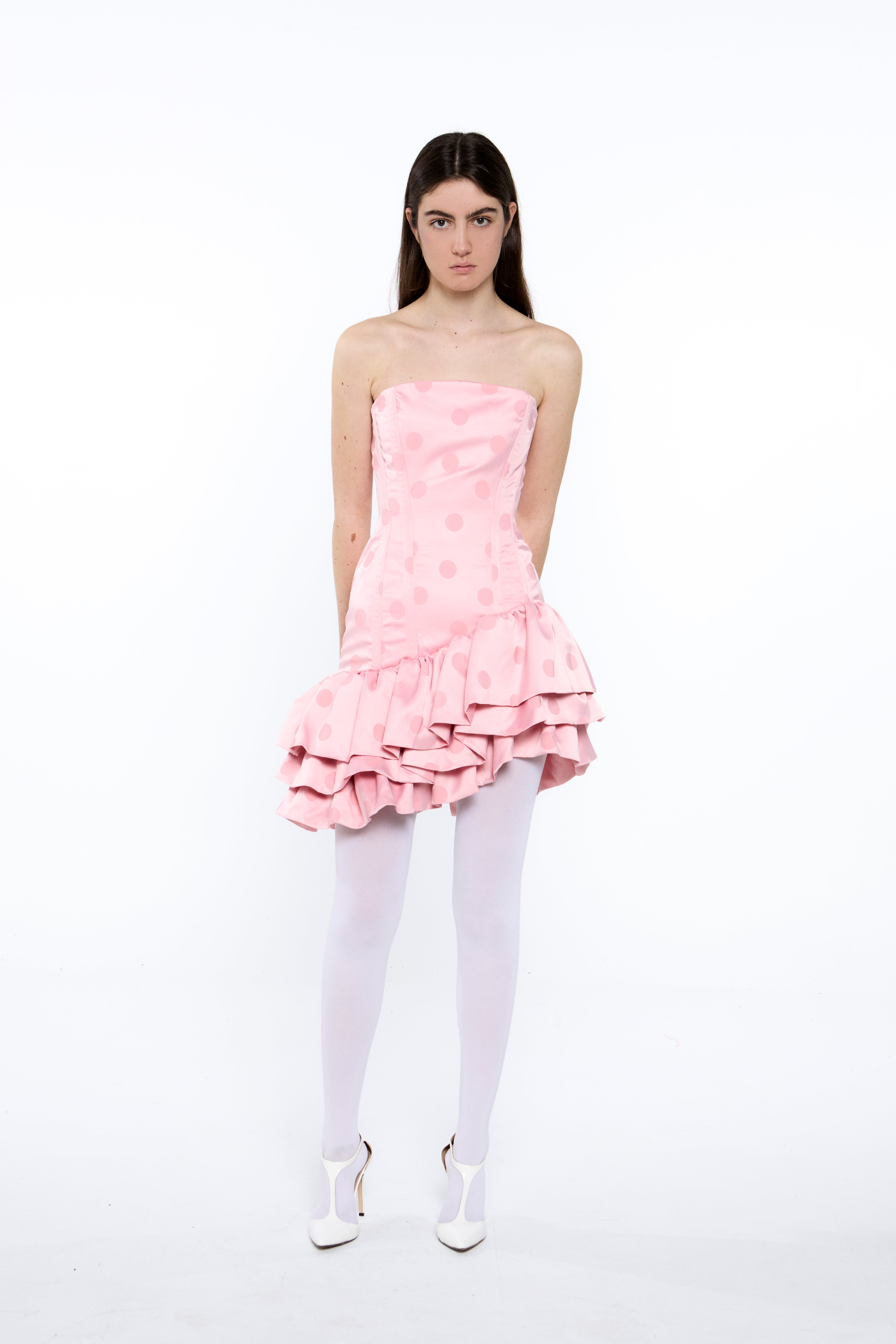 VESTIDO ENCORSETADO DE LUNARES CON BOLANTES