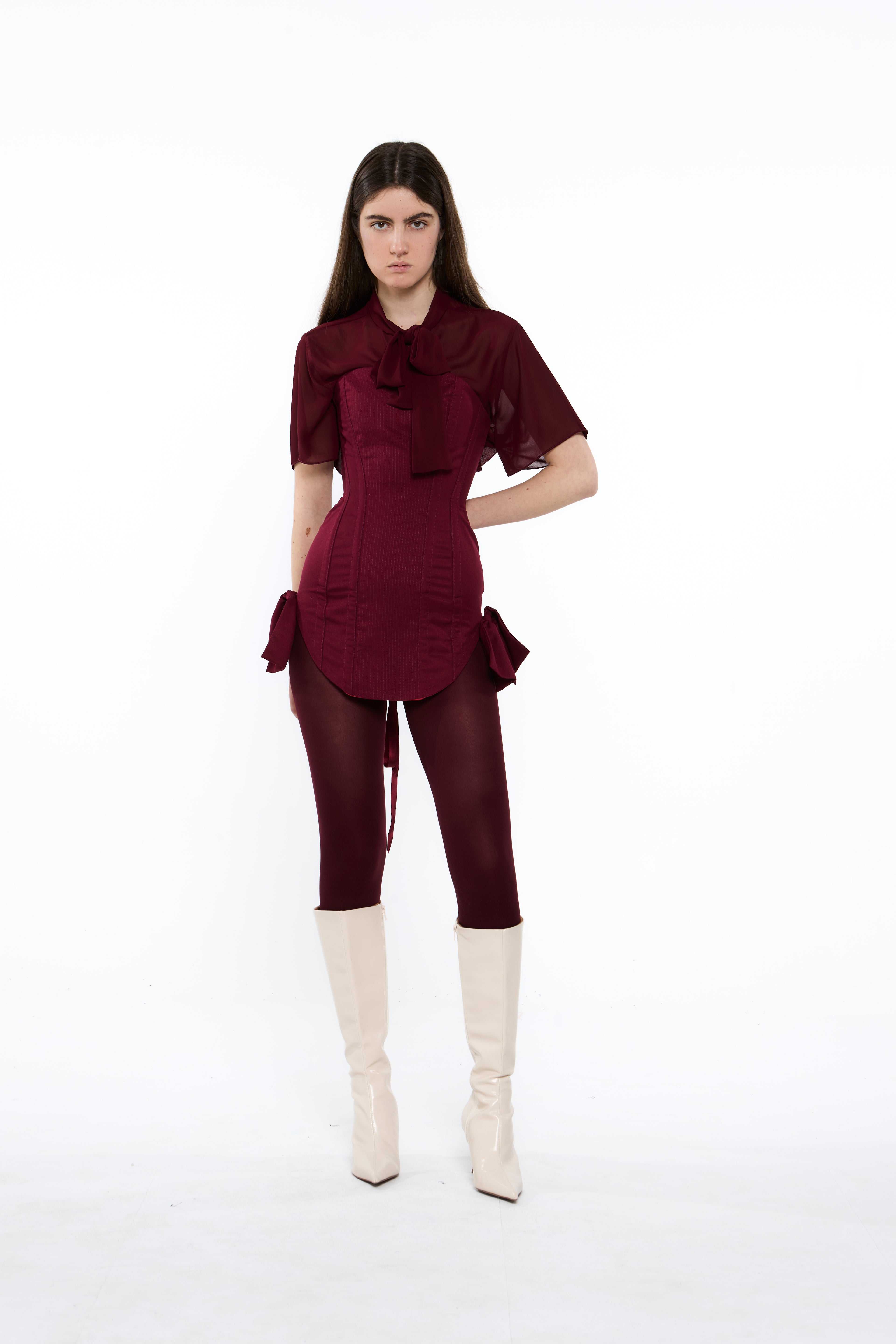 CAMISA DE GASA MANGA CORTA CON LAZADA EN EL CUELLO