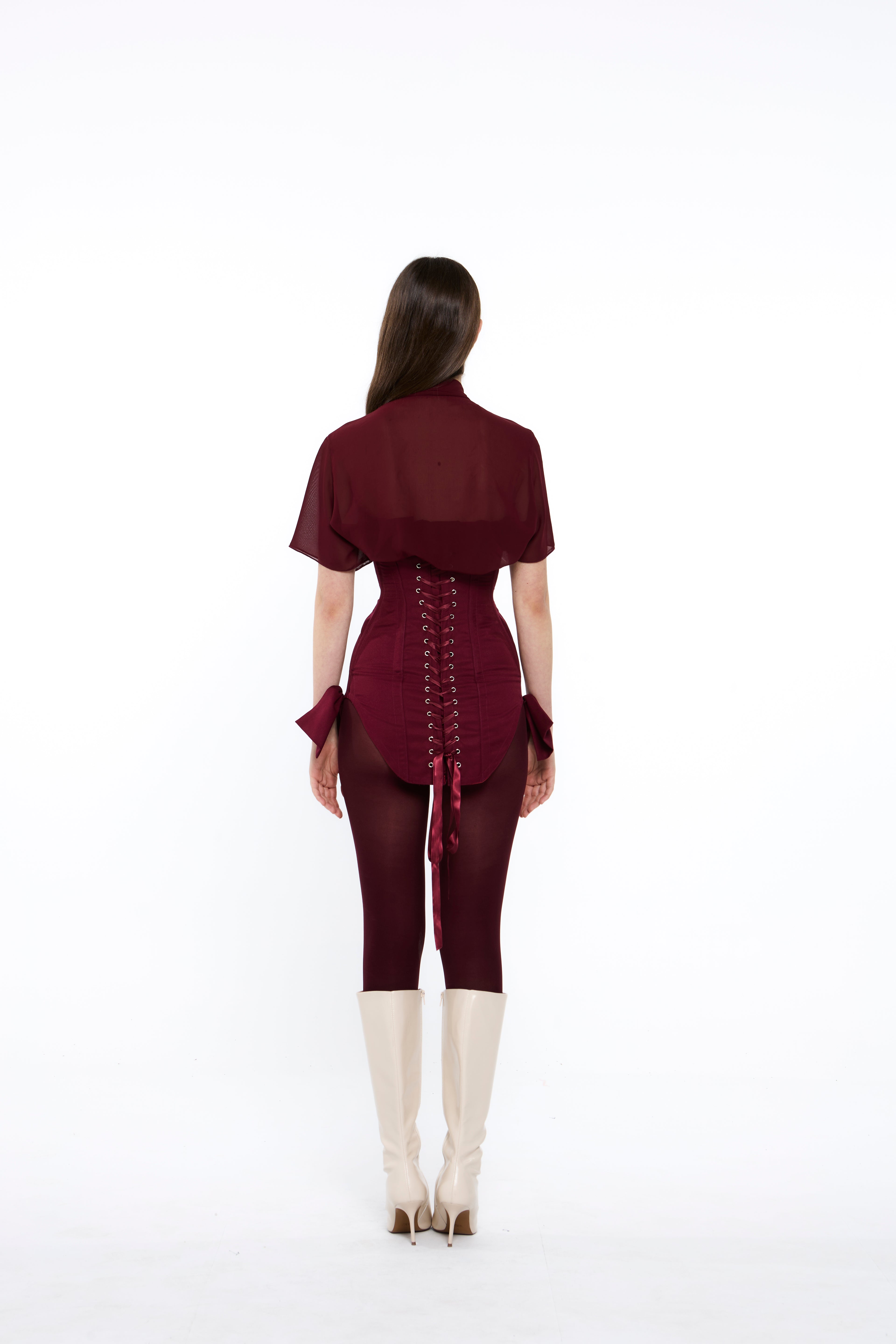 CAMISA DE GASA MANGA CORTA CON LAZADA EN EL CUELLO